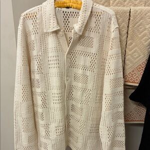 Todd Snyder Cream Crochet Button-Up Shirt